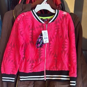 NWT Tempted Fuchsia Lace Jacket with Striped Collar